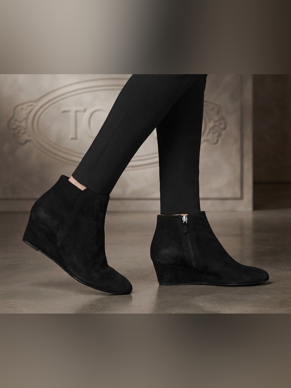 Authentic Tod's designer black suede leather ankle wedge boots sz 11
